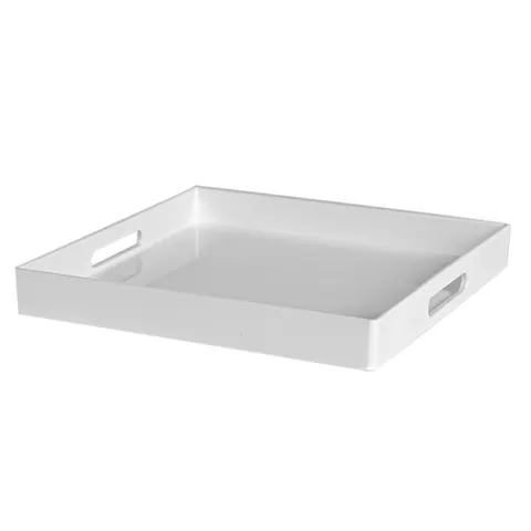 Argon Tableware Serving Tray - 33cm - White Square Tray Metallic Decorative Breakfast Tray Melamine Food Tray – image 1