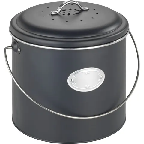Biomülleimer WENKO "Modell Nero", schwarz (komposteimer: schwarz, griff: silber glänzend), H:22,5cm Ø:22,5cm, Metall, Mülleimer, Biomülleimer, Komposteimer aus – Bild 1