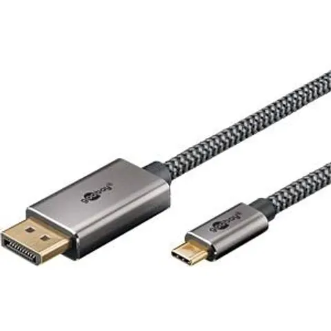 goobay USB-C/DP Textilkabel 1m silber, schwarz – Bild 1