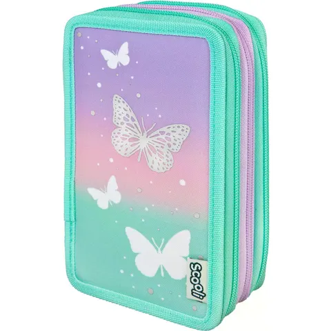 Federtasche SCOOLI "Scooli Etui Trippledecker", Kinder, bunt (türkis, violett), Polyester, Schreibgeräteetuis Federtasche türkis, violett Einheitsgrösse – Bild 1