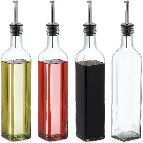 olieflessen - set van 4 - met schenktuit - 500 ml - azijnfles - glas – afbeelding 1