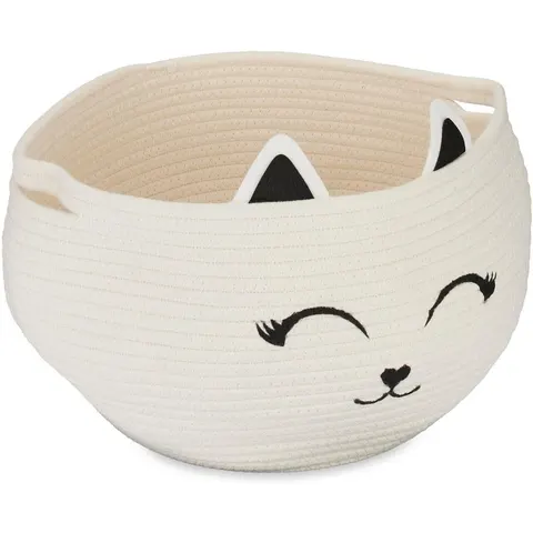 speelgoedmand kinderkamer - Ø 35 cm - kat - katoen - wit-zwart – afbeelding 1