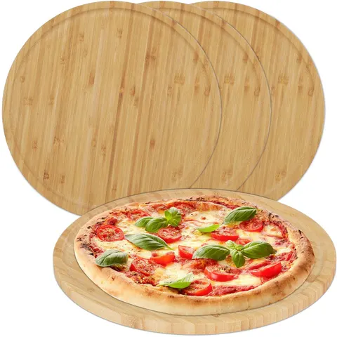 pizzaplank bamboe - set van 4 - Ø 32 cm - snijplank pizza - rond – afbeelding 1