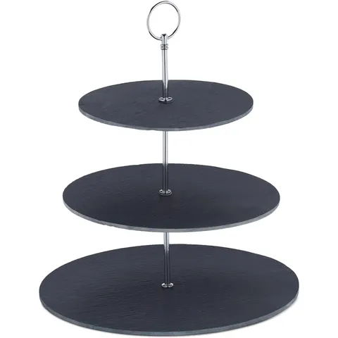 cupcake standaard - 3 laags - leisteen - handgreep - 33 x 30 cm - high tea – afbeelding 1