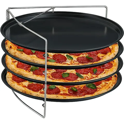 pizzaplaat - set van 4 - 32 cm - met houder - staal – afbeelding 1
