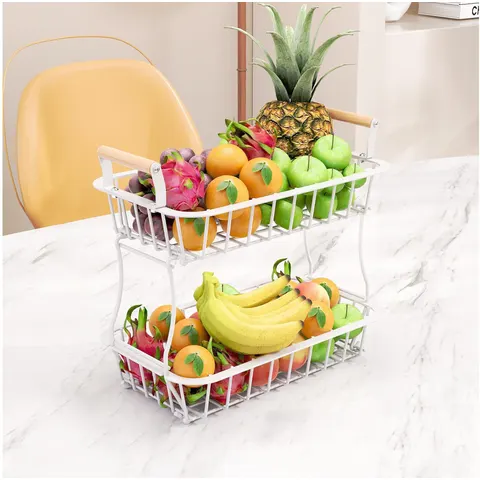Fruitmand etagere - 2 laags - metaal - wit – afbeelding 1