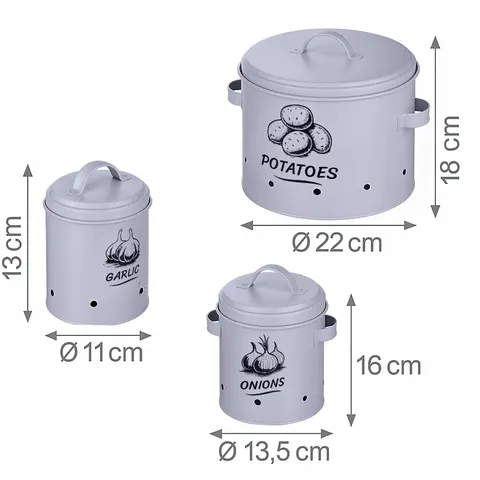 Uienpot - set van 3 - knoflookpot - metaal - grijs – afbeelding 1