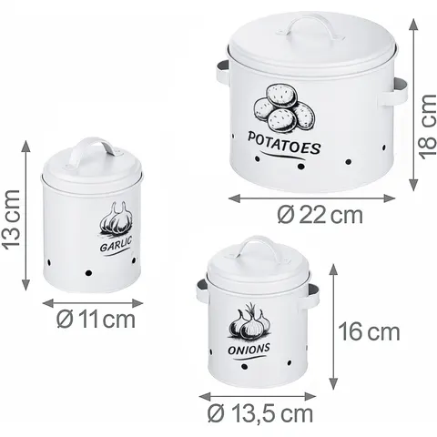 Uienpot - set van 3 - knoflookpot - metaal - wit – afbeelding 1