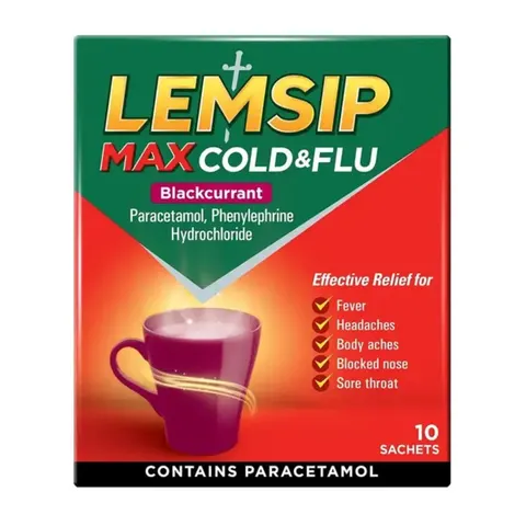 Lemsip Max Cold & Flu Blackcurrant – 10 Sachets – image 1