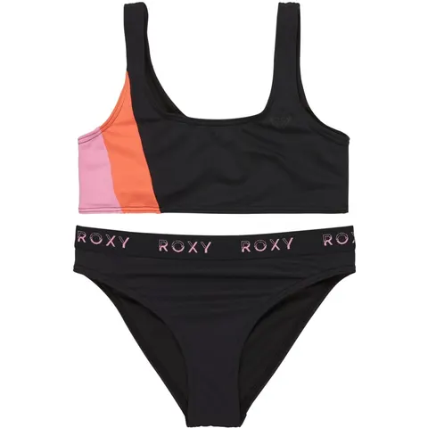 Bustier-Bikini ROXY "Colorblock", Mädchen, Gr. 8(125-130cm), grau (anthrazit), Recycling-Polyester, Bikini-Sets Bustier-Bikini anthrazit 8(125-130cm) – Bild 1
