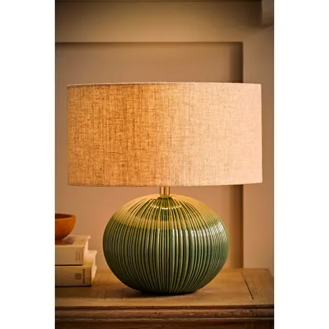 Rebecca Ribbed Ceramic Table Lamp – Linen – image 1