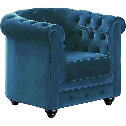 Vente-unique Fauteuil CHESTERFIELD - Velours bleu canard – image 1