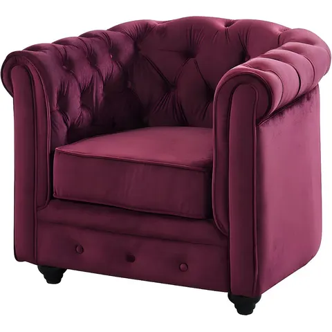 Vente-unique Fauteuil CHESTERFIELD - Velours pourpre – image 1