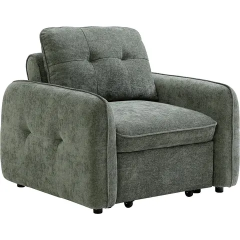 Vente-unique Fauteuil convertible en tissu texturé vert POBAVA – image 1
