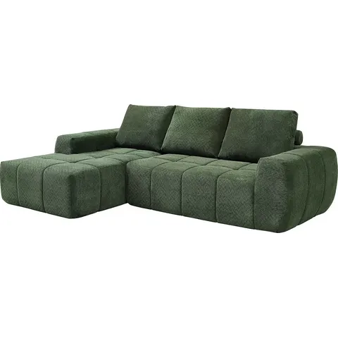 Vente-unique Canapé d'angle gauche compressé en tissu texturé vert CLAREFO – image 1