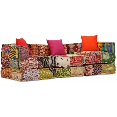 vidaXL Pouf modulaire à 3 places Patchwork Tissu – 580300 – image 1