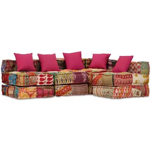 vidaXL Pouf modulaire à 4 places Patchwork Tissu – image 1