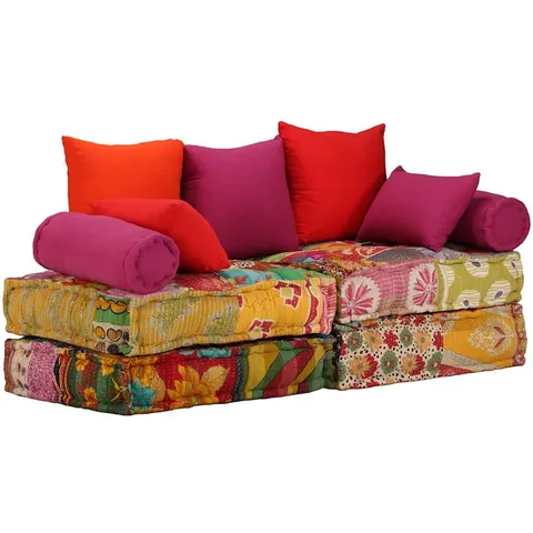 vidaXL Pouf modulaire à 2 places Patchwork Tissu – 580362 – image 1