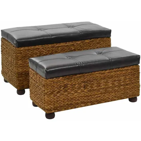 vidaXL Ensemble de banc lot de 2 Jacinthe d'eau Marron – image 1