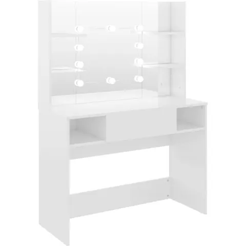 vidaXL Table de maquillage avec éclairage LED MDF Blanc brillant – image 1