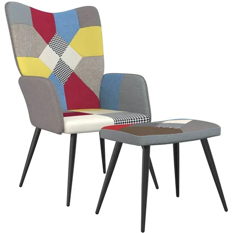 vidaXL Chaise de relaxation avec tabouret Patchwork Tissu – 425572 – image 1