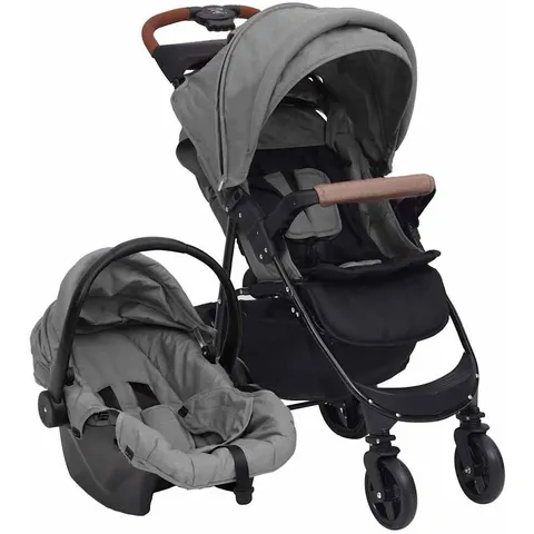 vidaXL Poussette pour bébé 3-en-1 Gris clair Acier – image 1