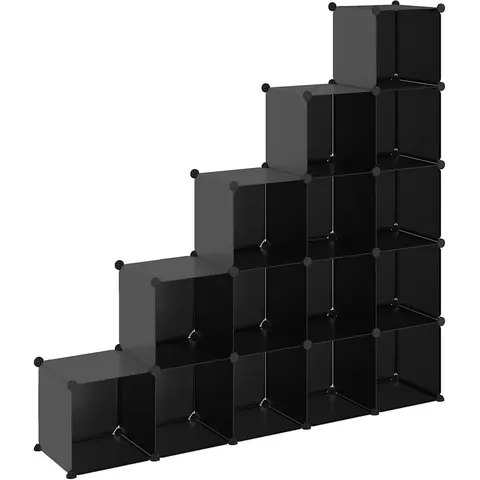 vidaXL Cubes de rangement 15 pcs Noir PP – image 1