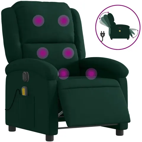 vidaXL Fauteuil inclinable de massage électrique vert foncé velours – 167797 – image 1
