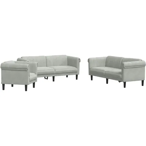 vidaXL Ensemble de canapés 3 pcs gris clair velours – 289000 – image 1