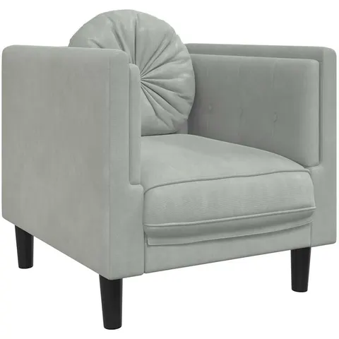 vidaXL Fauteuil avec coussin gris clair Velours – image 1