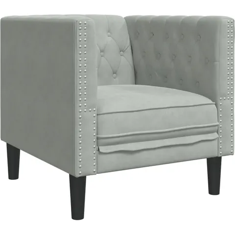 vidaXL Fauteuil Chesterfield gris clair velours – image 1
