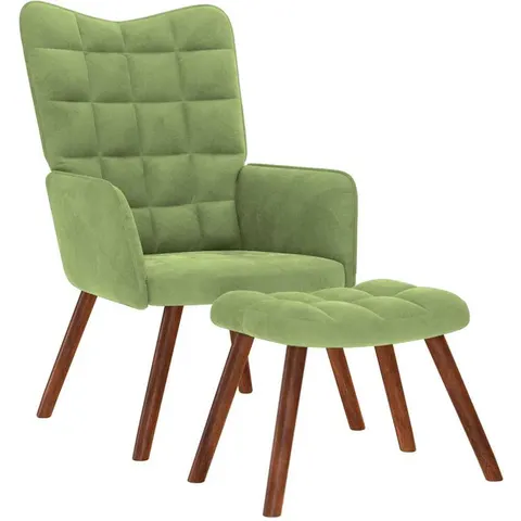 vidaXL Chaise de relaxation avec tabouret Vert clair Velours – 362490 – image 1
