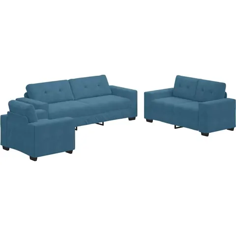 vidaXL Ensemble de Canapés 3 pc Bleu Velours – image 1