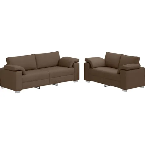 vidaXL Canapé 2 pc Marron tissu – image 1