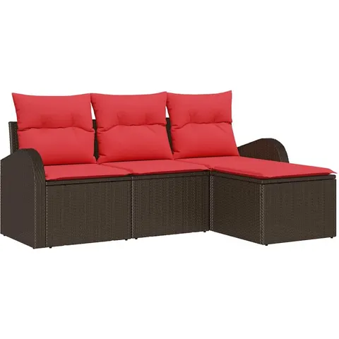 vidaXL Ensemble de Canapés 4 pc Marron et rouge polyrotin – 349347 – image 1