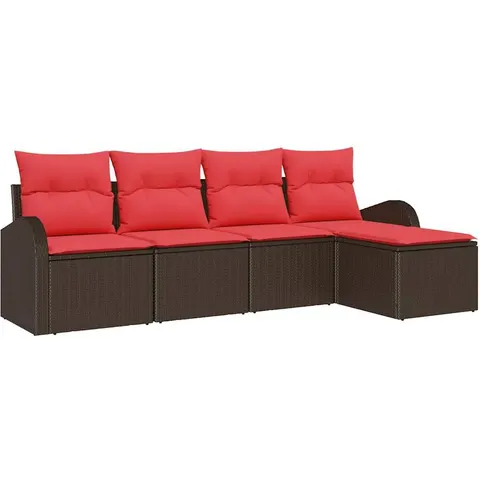 vidaXL Ensemble de Canapés 5 pc Marron et rouge polyrotin – 349446 – image 1