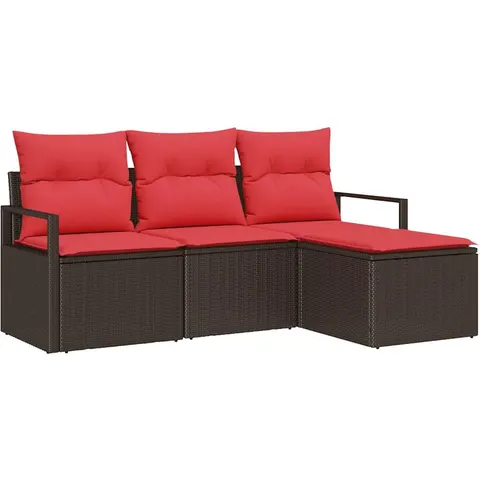 vidaXL Ensemble de Canapés 4 pc Marron et rouge polyrotin – 352743 – image 1