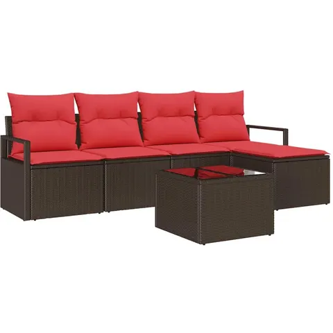 vidaXL Ensemble de Canapés 6 pc Marron et rouge polyrotin – 352941 – image 1