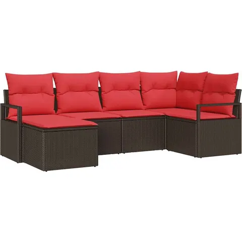 vidaXL Ensemble de Canapés 6 pc Marron et rouge polyrotin – 353948 – image 1