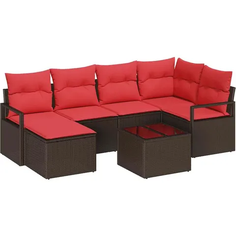 vidaXL Ensemble de Canapés 7 pc Marron et rouge polyrotin – 354044 – image 1
