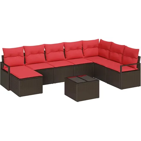 vidaXL Ensemble de Canapés 9 pc Marron et rouge polyrotin – 354549 – image 1