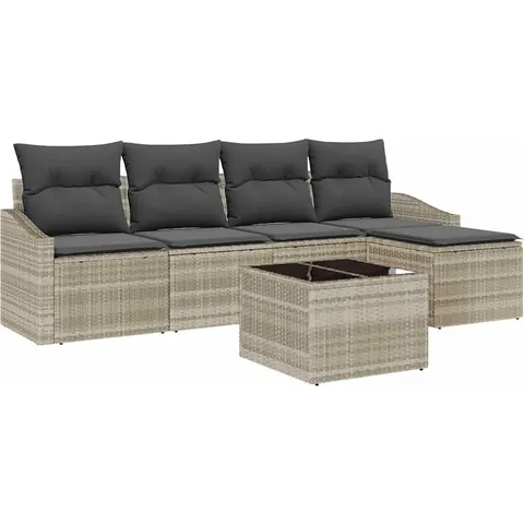 vidaXL Ensemble de Canapés 6 pc Gris clair polyrotin – 356321 – image 1