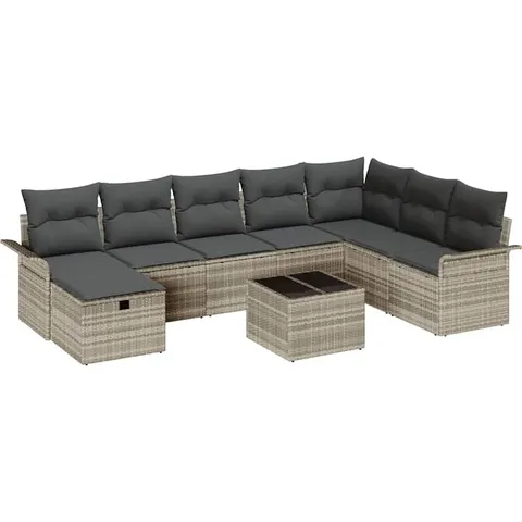 vidaXL Ensemble de canapé de jardin 9 pc Gris clair polyrotin – 391445 – image 1
