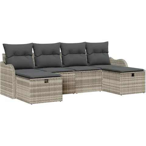 vidaXL Ensemble de Canapés 6 pc 6 place Gris clair polyrotin – 392244 – image 1