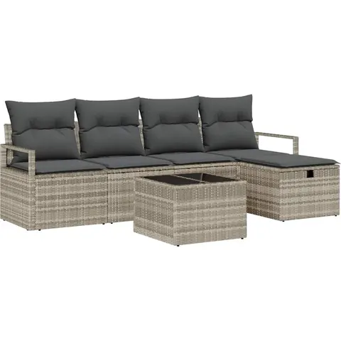 vidaXL Ensemble de Canapés 6 pc 5 place Gris clair polyrotin – image 1