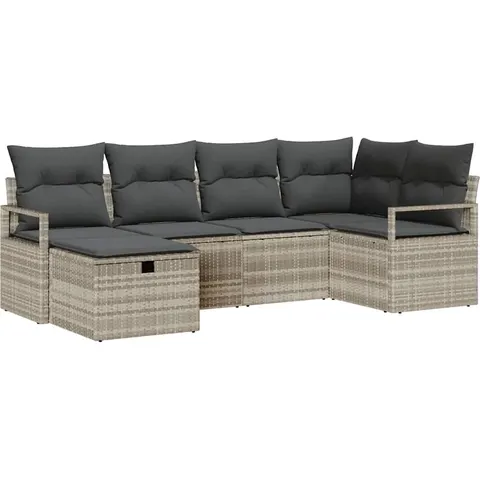 vidaXL Ensemble de Canapés 6 pc 6 place Gris clair polyrotin – 393845 – image 1