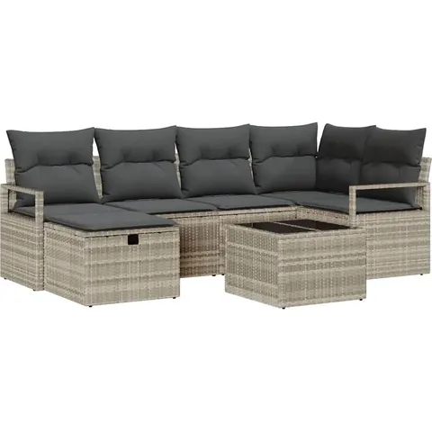 vidaXL Ensemble de Canapés 7 pc 6 place Gris clair polyrotin – 393944 – image 1