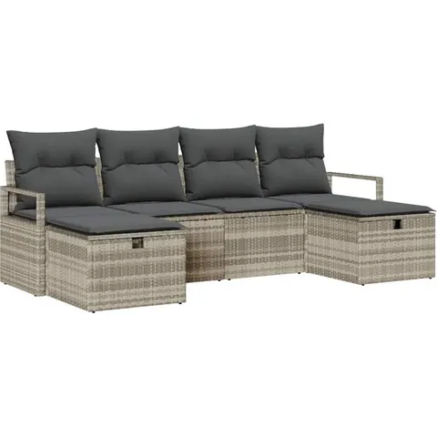 vidaXL Ensemble de Canapés 6 pc 6 place Gris clair polyrotin – 394248 – image 1