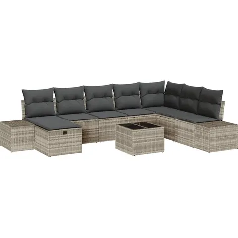 vidaXL Ensemble de canapé de jardin 9 pc Gris clair polyrotin – 408921 – image 1