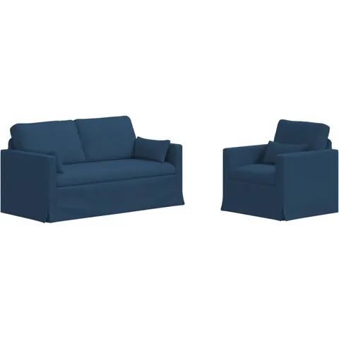 vidaXL Ensemble de Canapés 2 pc Bleu tissu – 374300 – image 1